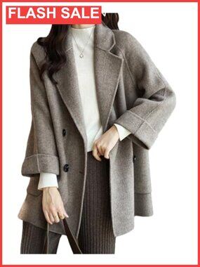Wool Blend Peacoat Double Breasted Mid Long Winter Coat
